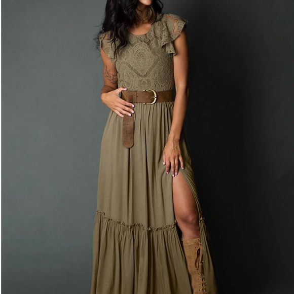 Joyfolie Olive Green Lace Dress - Picture 3 of 8